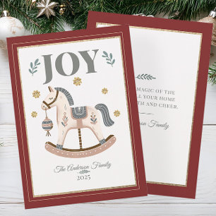 Rustic Vintage Christmas Joy Rocking Horse Holiday Card