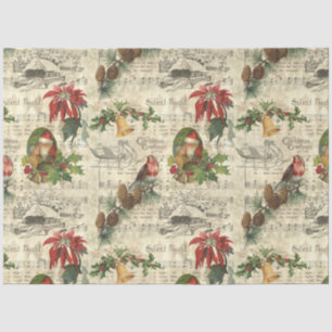 Rustic Vintage Christmas Music Floral Ephemera Tissue Paper