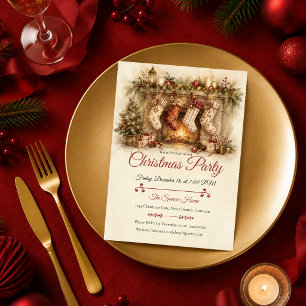 Rustic Vintage Christmas Party Invitation