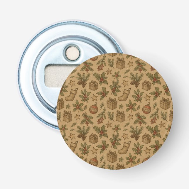 Rustic, vintage Christmas patterned Bottle Opener (Front)