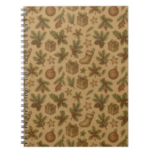 Rustic, vintage Christmas patterned Notebook