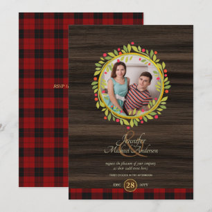 Rustic Vintage Christmas PHOTO ANY EVENT BuffPlaid Invitation