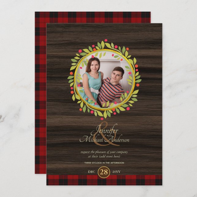 Rustic Vintage Christmas PHOTO ANY EVENT BuffPlaid Invitation (Front/Back)