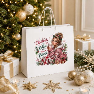 Rustic Vintage Christmas Pink Holiday Gift Bag