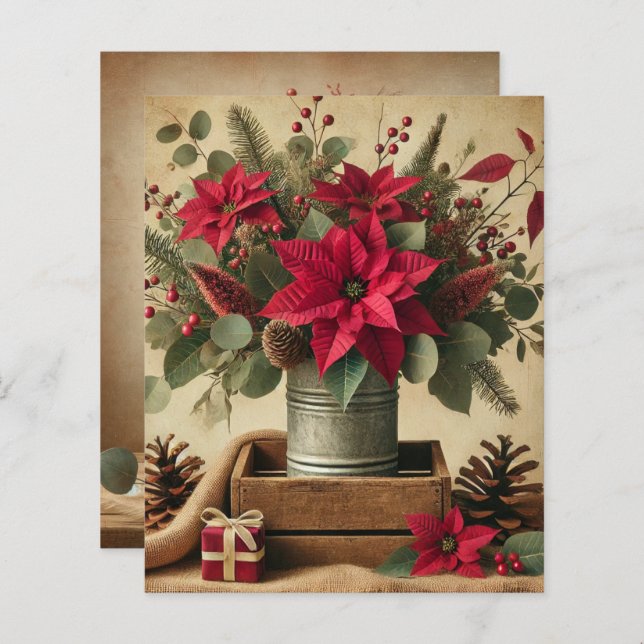 Rustic Vintage Christmas Poinsettia Scrapbook (Front/Back)