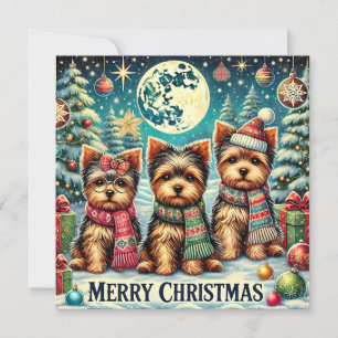 Rustic Vintage Christmas Terrier Yorkshire Dog Holiday Card