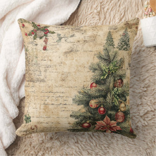 Rustic Vintage Christmas Tree Pinecone Pattern Cushion