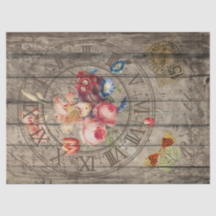 Rustic vintage clock decoupage tissue paper