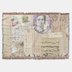 Rustic,vintage,collage,floral,shabby chic,elegant throw blanket