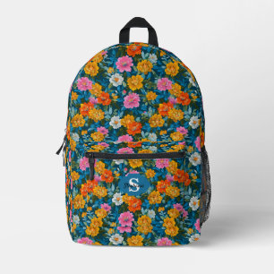 Rustic Vintage Colourful Floral Pattern in Blue (2 Printed Backpack