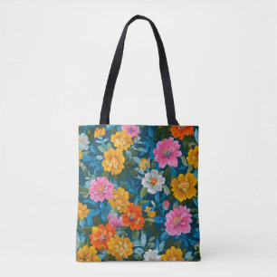 Rustic Vintage Colourful Floral Pattern in Blue (2 Tote Bag