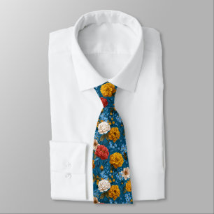 Rustic Vintage Colourful Floral Pattern in Blue Tie
