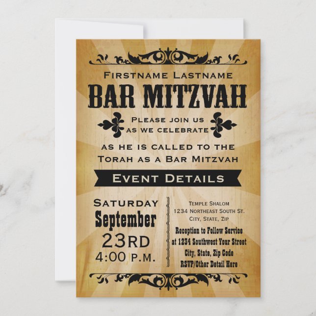 Rustic Vintage Country Bar Mitzvah Invitation (Front)