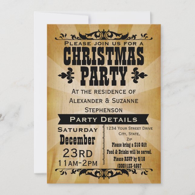 Rustic Vintage Country Christmas Party Invitation (Front)