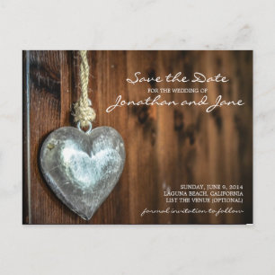 Rustic Vintage Country Heart Wedding Save the Date Announcement Postcard