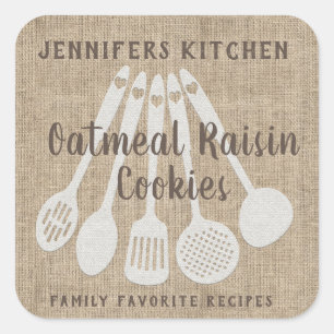 Rustic Vintage Country Personalised Recipe Square Sticker