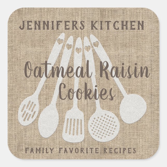 Rustic Vintage Country Personalised Recipe Square Sticker (Front)