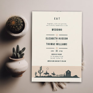 Rustic Vintage Cowboy Wedding Barn Cactus Desert Invitation