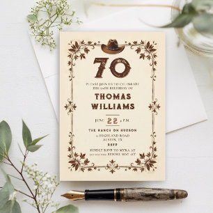 Rustic Vintage Cowboy Western Vines 70th Birthday  Invitation
