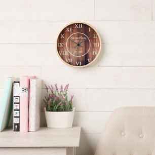 Rustic vintage dark wood family name farmhouse clock