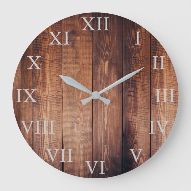 Rustic vintage dark wood Roman numbers Large Clock (Front)