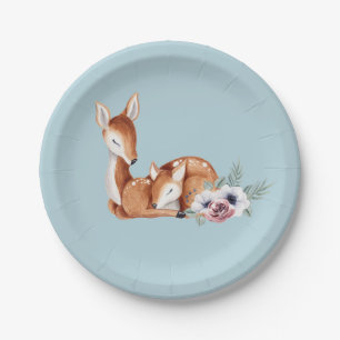 Rustic Vintage Deer Forest Floral Baby Shower Paper Plate