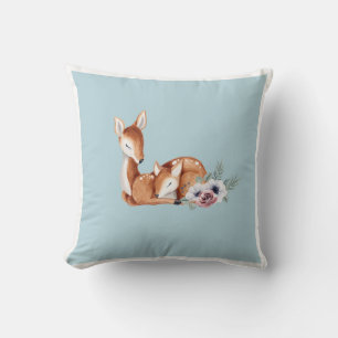 Rustic Vintage Deer Forest Floral Nursery Wall Art Cushion