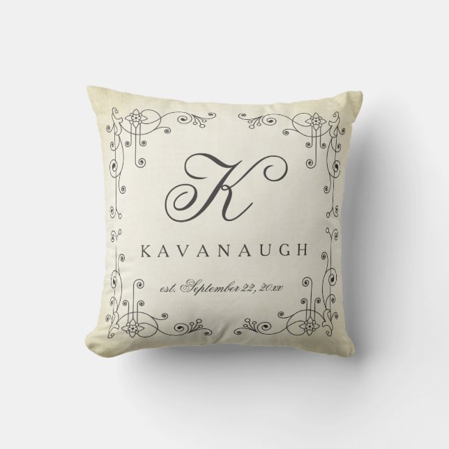 Rustic Vintage Design Monogram Wedding Pillow (Front)