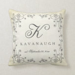 Rustic Vintage Design Monogram Wedding Pillow<br><div class="desc">An elegant, scrolled design creates a lovely frame in dark grey over a worn cream coloured background. So simple to personalise and makes a great wedding or anniversary gift! Neutral colours match with almost any decor! All text positions can be adjusted if needed. Some elements courtesy of Jen Furlotte of...</div>