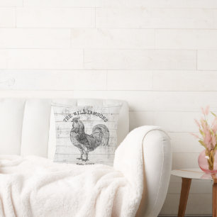 Rustic Vintage Distressed Family Name Farm Rooster Cushion