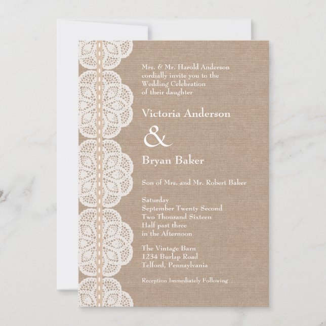 Rustic Vintage Doily Wedding Invitation (Front)
