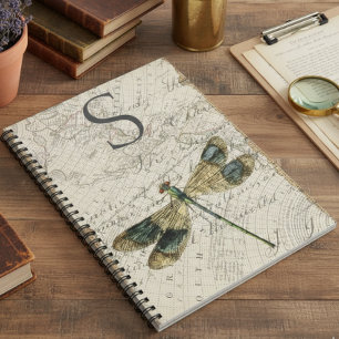 Rustic Vintage Dragonfly Monogram Notebook