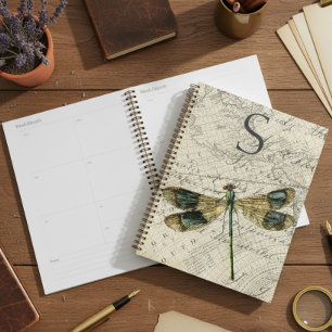 Rustic Vintage Dragonfly Monogram Planner