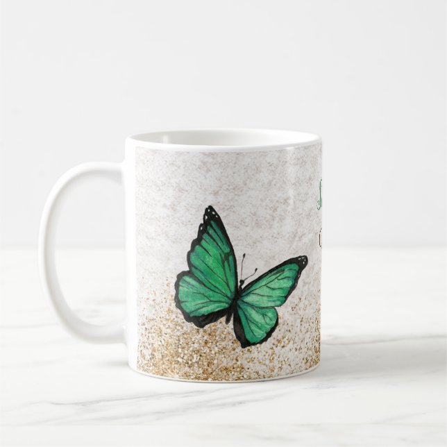 Rustic Vintage Emerald Green Gold Butterfly   Coffee Mug (Left)
