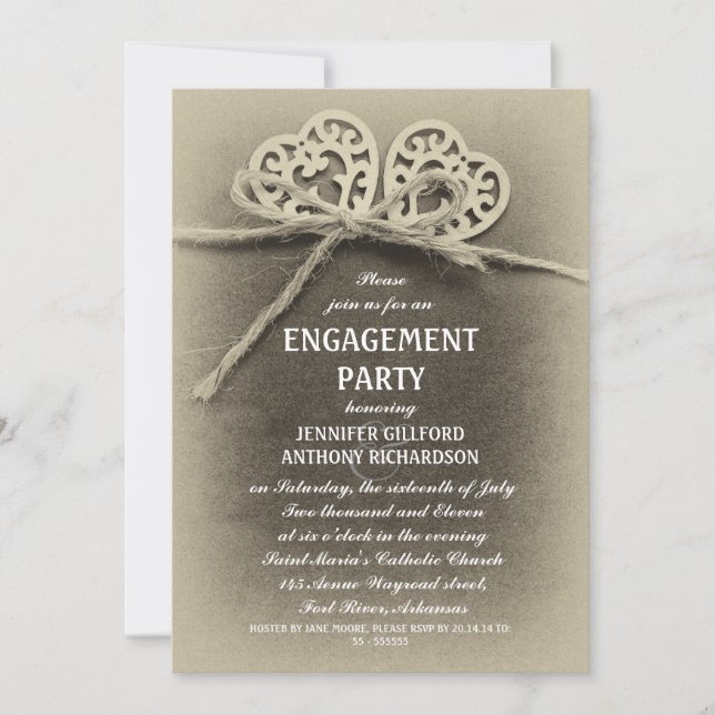 rustic vintage engagement party invitation (Front)