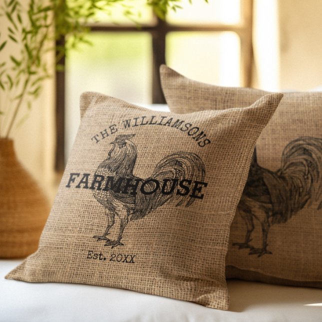 Rustic Vintage Family Name Farmhouse Rooster Cushion (Creator Uploaded)