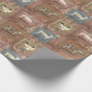 Rustic Vintage Farm Animals Rust Pattern Wrapping Paper