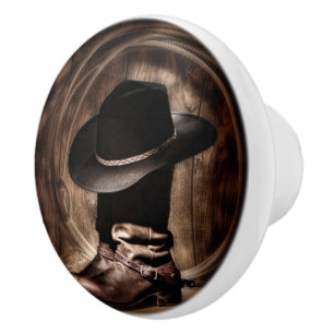 rustic vintage farm cowboy boots western country ceramic knob