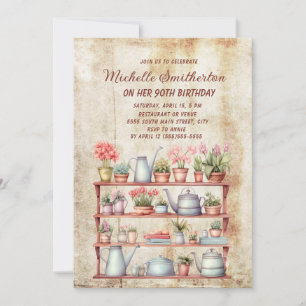 Rustic Vintage Farmhouse Kitchen 90th Birthday Invitation