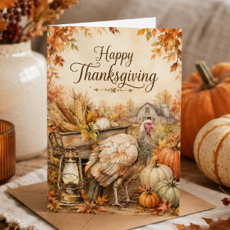 Rustic Vintage Farmhouse Turkey Happy Thanksgiving Card