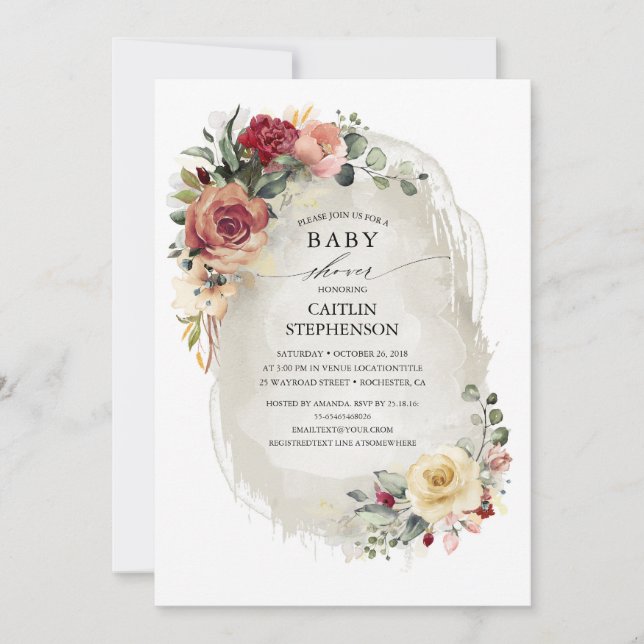 Rustic Vintage Floral Baby Shower Invitations (Front)