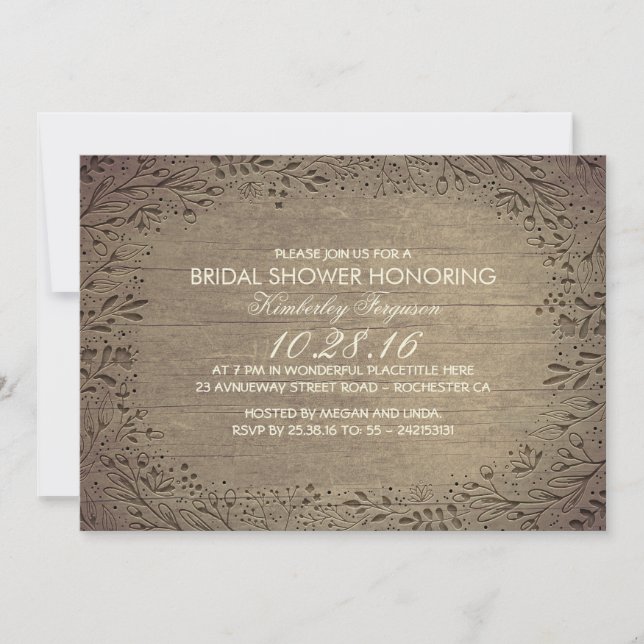 rustic vintage floral botanical bridal shower invitation (Front)