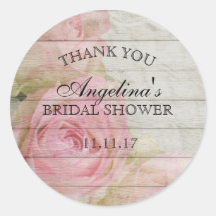 Rustic Vintage Floral Bridal Shower Thank You Classic Round Sticker