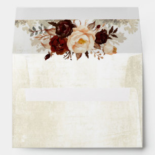 Rustic Vintage Floral Burgundy Wedding Envelopes