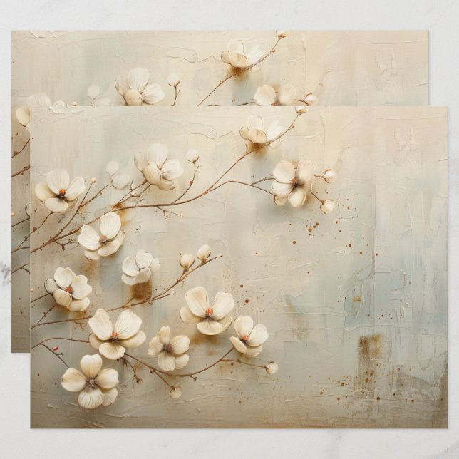 Rustic Vintage Floral Junk Journal Paper Sheet (Front/Back)