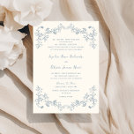 Rustic Vintage Floral Line Art Wedding Invitation<br><div class="desc">Elegant vintage floral line art wedding invitation with a dusty blue rustic chinoiserie ornamental frame design and whimsical handwritten font.</div>