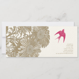 Rustic Vintage Floral Pink Love Bird Wedding Invitation