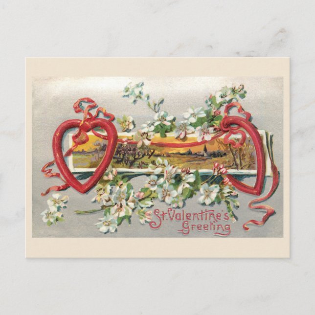 Rustic Vintage Floral Valentine with Hearts Postcard (Front)