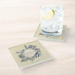 Rustic Vintage Flower Floral Wedding Cheers Glass Coaster