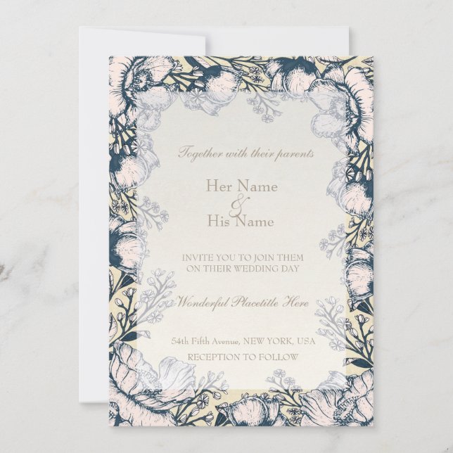 Rustic Vintage Flower Floral Wedding Invitation (Front)